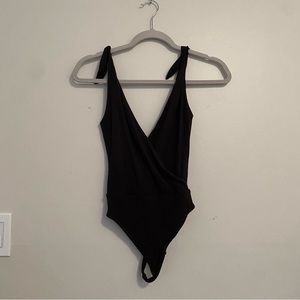 Black strap tie v neck bodysuit Wilfred